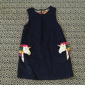 SOLD EUC Mini Boden Navy Corduroy Rainbow Unicorn Dress Jumper